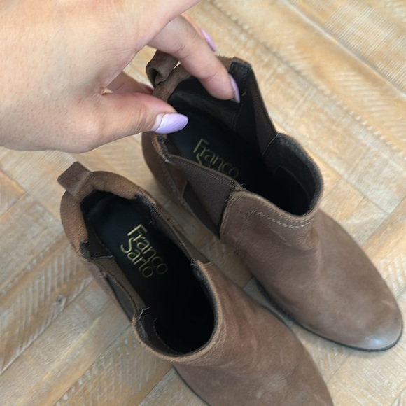 Franco Sarto Odette Suede Leather Almond Toe Block Heel Ankle Boot Bootie - Picture 5 of 8